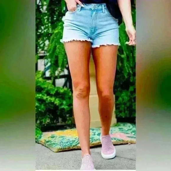 Just USA ELLIE High Rise Fray Hem Denim Shorts Size L Juniors Cut Offs Beach - Picture 1 of 9